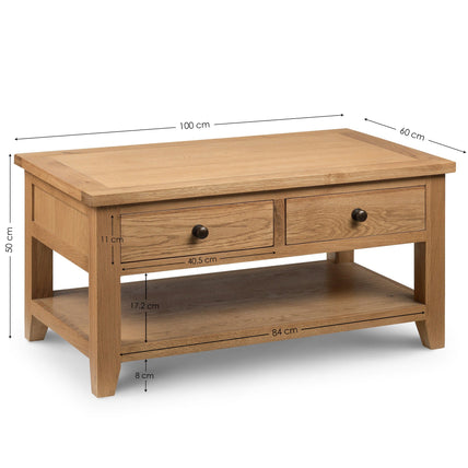 Alani Coffee Table With 2 Drawers Oak