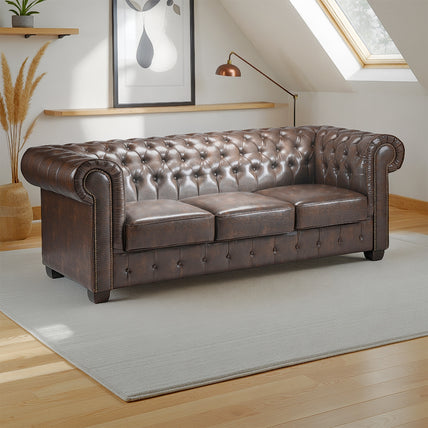 Chesterfield Sofa Antique Brown 3 Seater