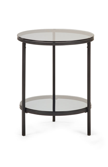 Cypress Circular Lamp Table With Shelf Smoked Glass/Black