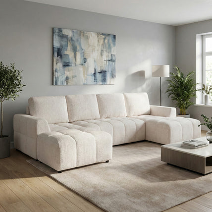 Lora Sofa Bed U Shape Corner Beige