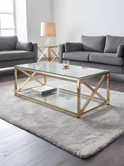 Mesa Coffee Table Glass & Gold