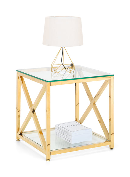 Mesa Lamp Table Glass & Gold