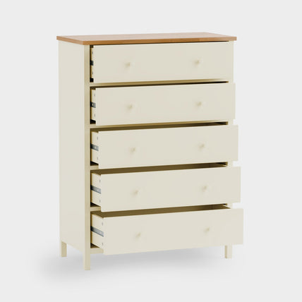 Connie 5 Drawer Wide Chest Ivory and Oak