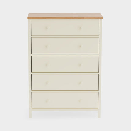 Connie 5 Drawer Wide Chest Ivory and Oak