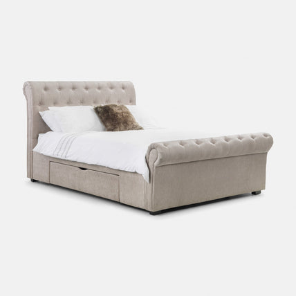 Raven Bed Frame Kingsize Mink Chenille 2 Drawer Storage