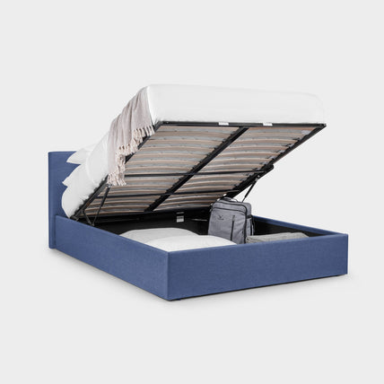 Robin Bed Frame Kingsize Blue Linen Ottoman Storage