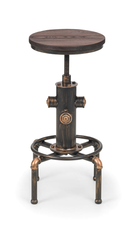 Rockwell Pipework Barstool Brushed Copper/Rustic Elm