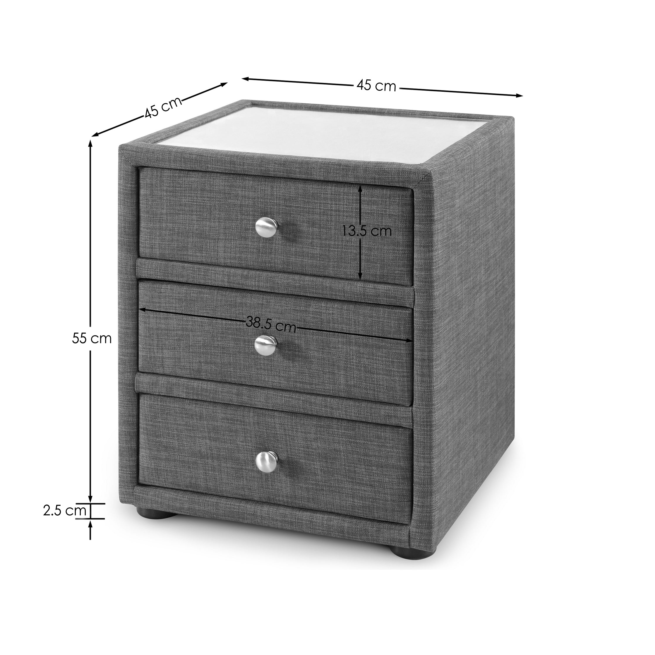 Sorin Range Grey 3 Drawer Bedside