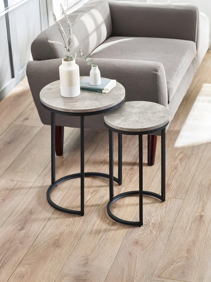 Tala Round Nesting Side Tables Concrete/Black