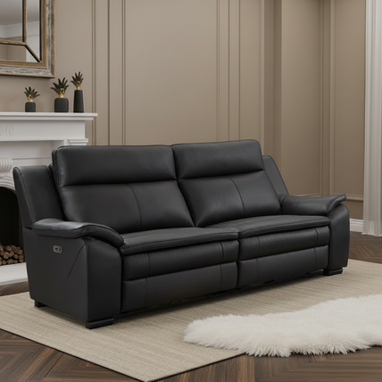 Boston Genuine Leather Electric Recliner Sofa Black 3 Seater