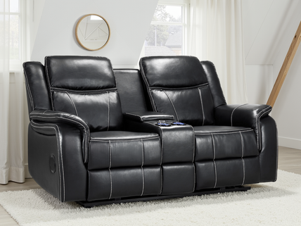 Galaxy Tech Recliner Sofa Black 2 Seater