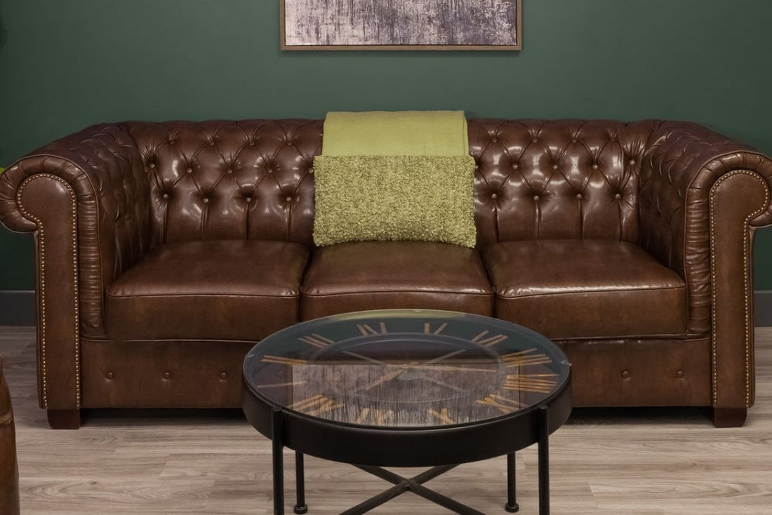 brown leather sofa in a living room