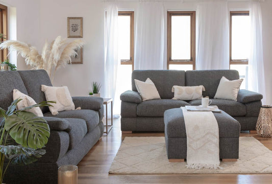 grey sofa with white pillows