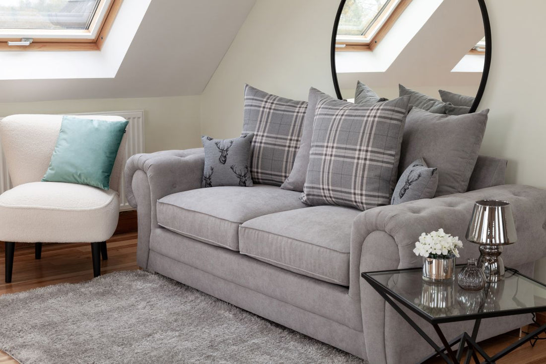 soft and comfortable sofa with grey pillows