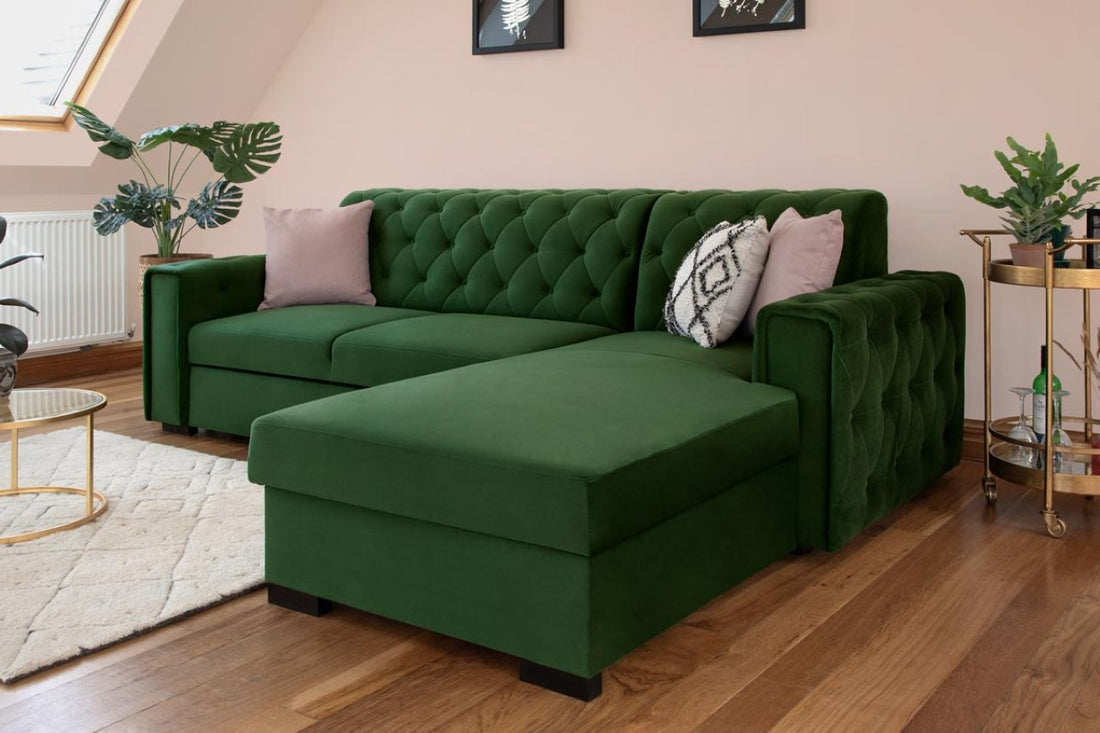 green right hand facing corner sofa