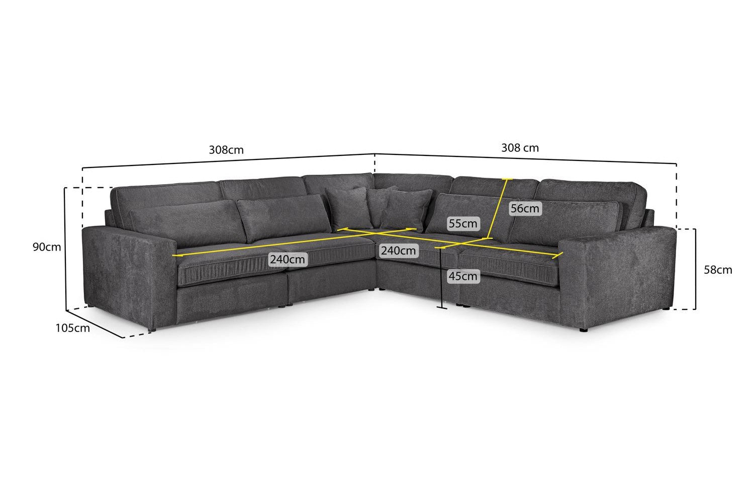 Kiana Modular Sofa Grey Large Corner