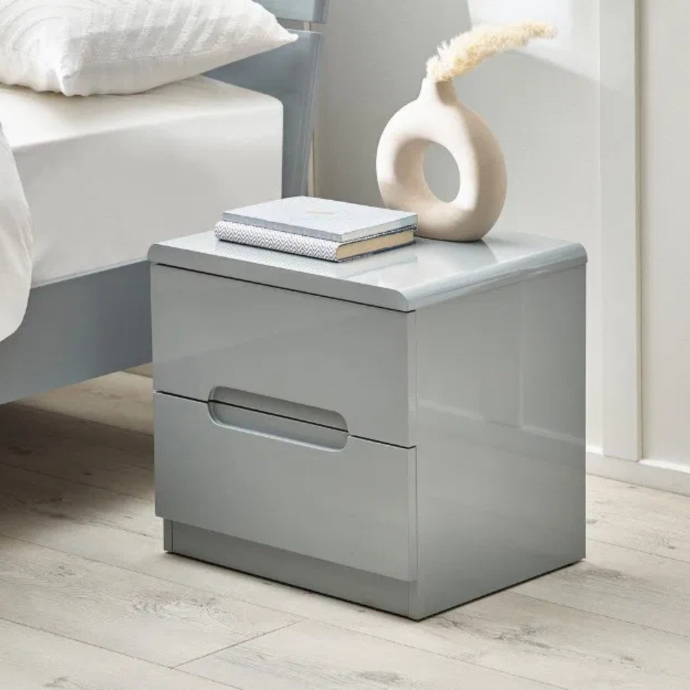 Manhattan Bedside 2 Drawer Grey High Gloss