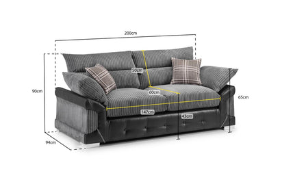 Logan Sofa Black/Grey 3 Seater