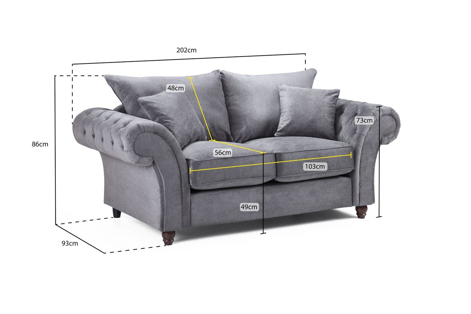 Windsor Fullback Sofa Grey 2 Seater