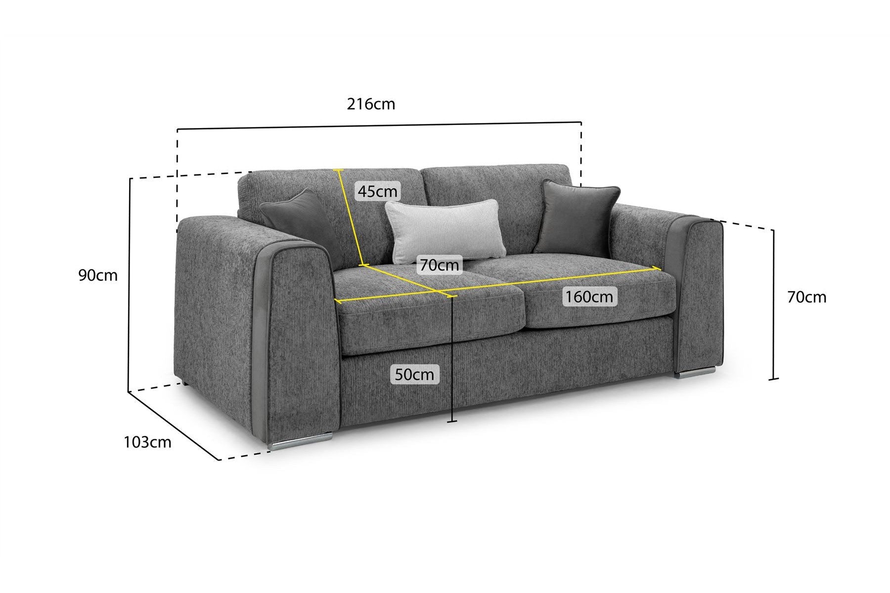 Naples Sofa Grey 3 Seater