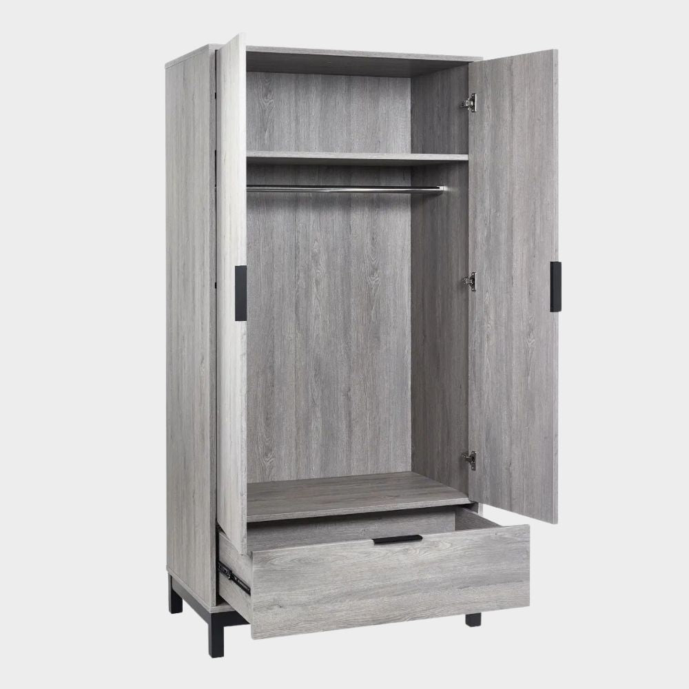 Bali Wardrobe 2 Door 1 Drawer Grey Oak