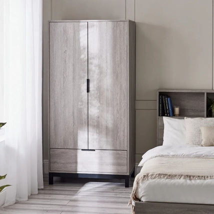 Bali Wardrobe 2 Door 1 Drawer Grey Oak