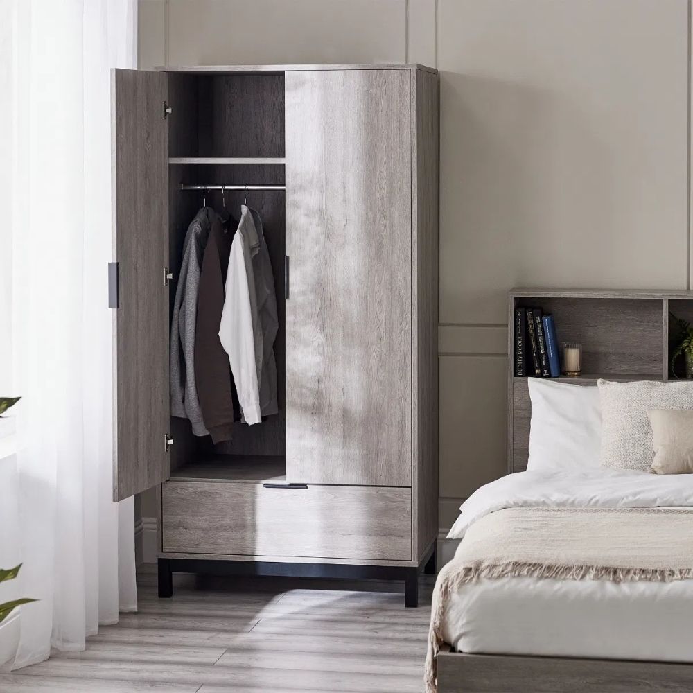 Bali Wardrobe 2 Door 1 Drawer Grey Oak