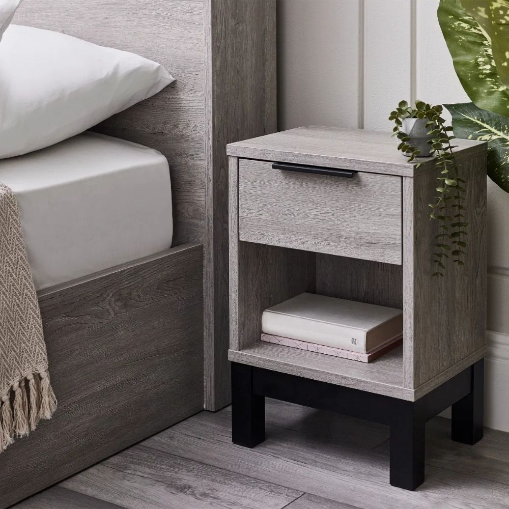 Bali Bedside 1 Drawer Grey Oak