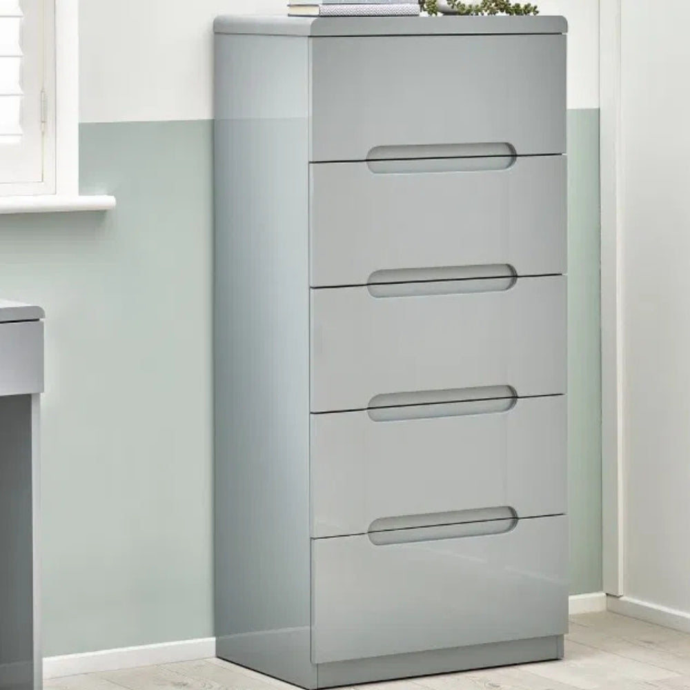 Manhattan Chest 5 Drawer Grey High Gloss
