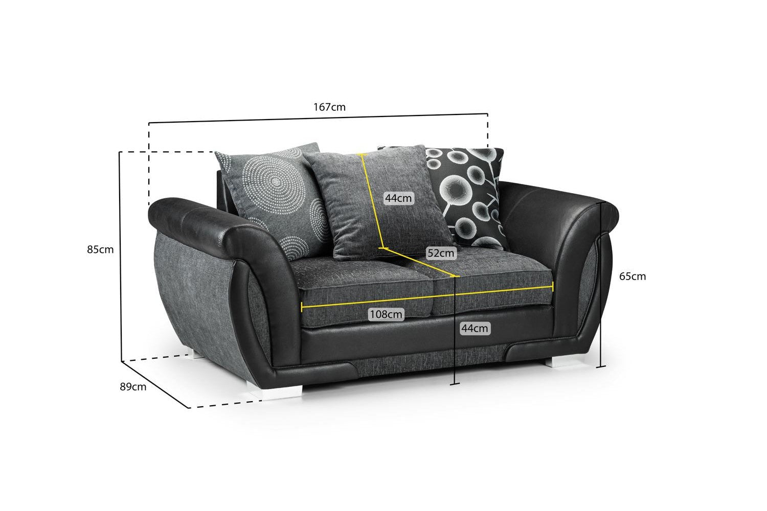 Shannon Sofa Black/Grey 2 Seater