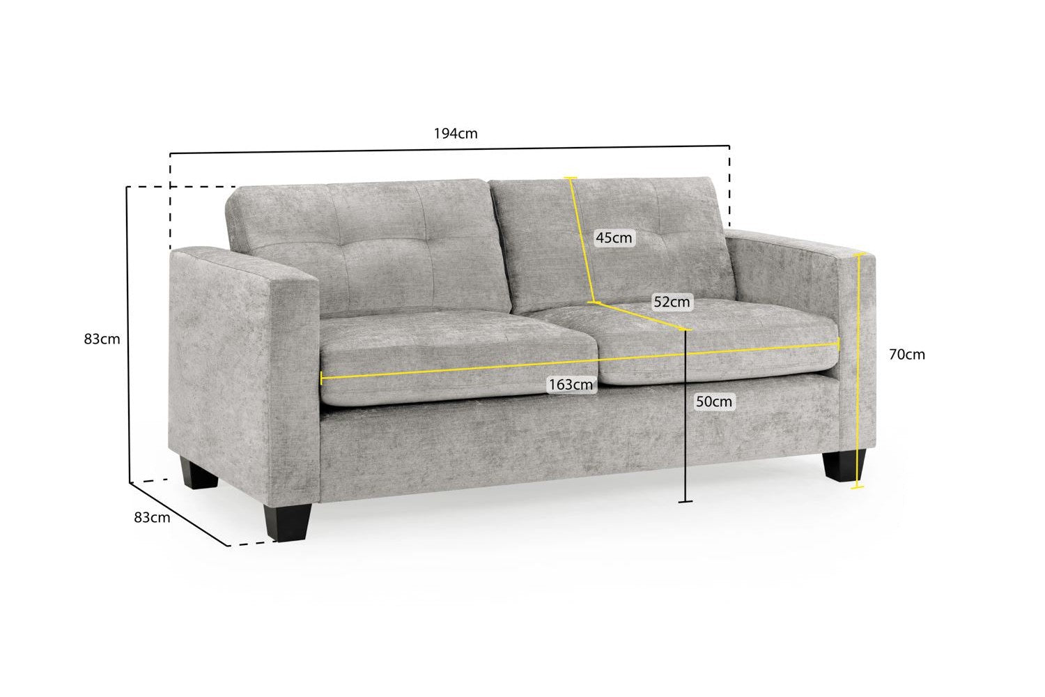 Jerry Sofa Grey Fabric 3 Seater