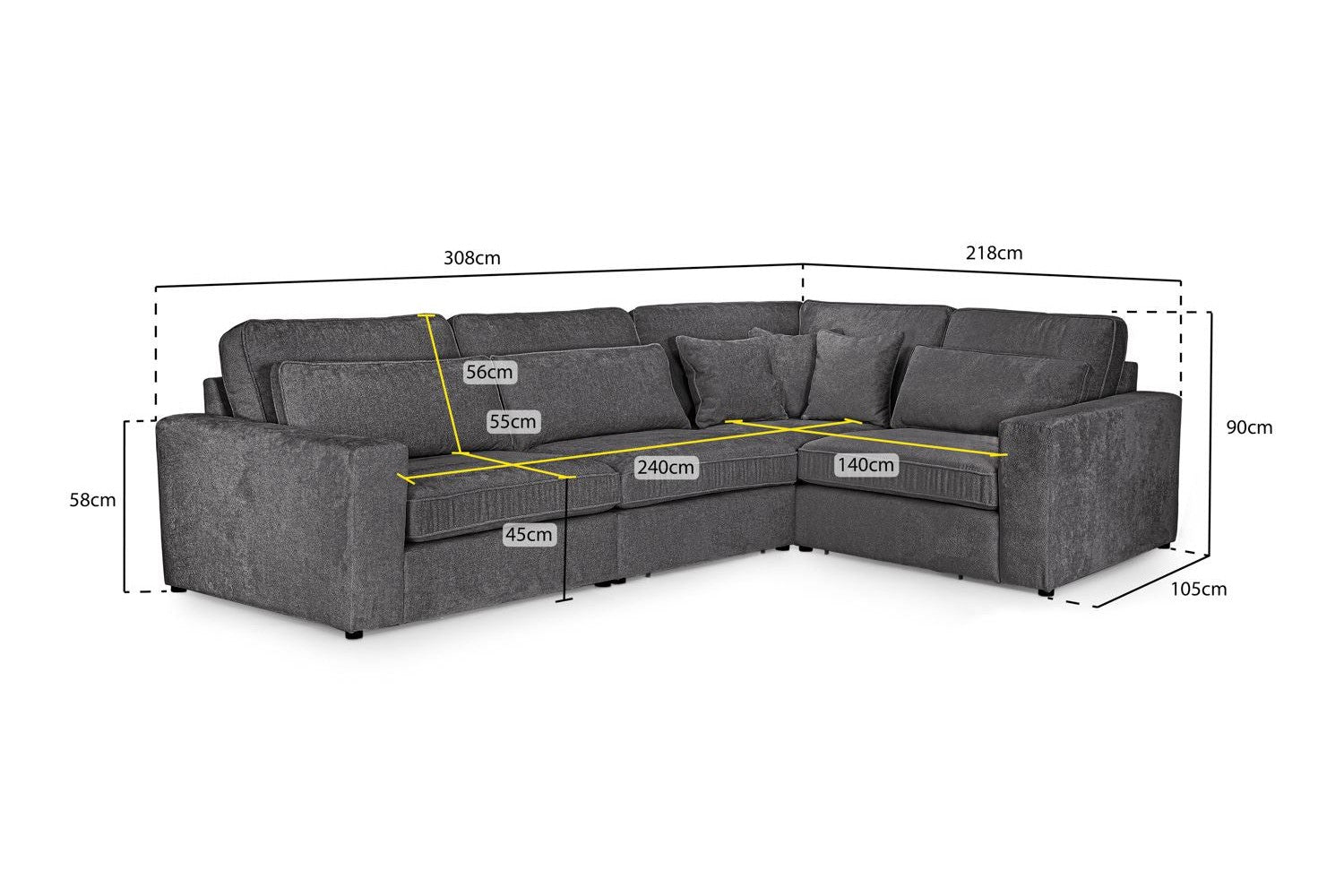 Kiana Modular Sofa Grey Right Hand Facing Corner