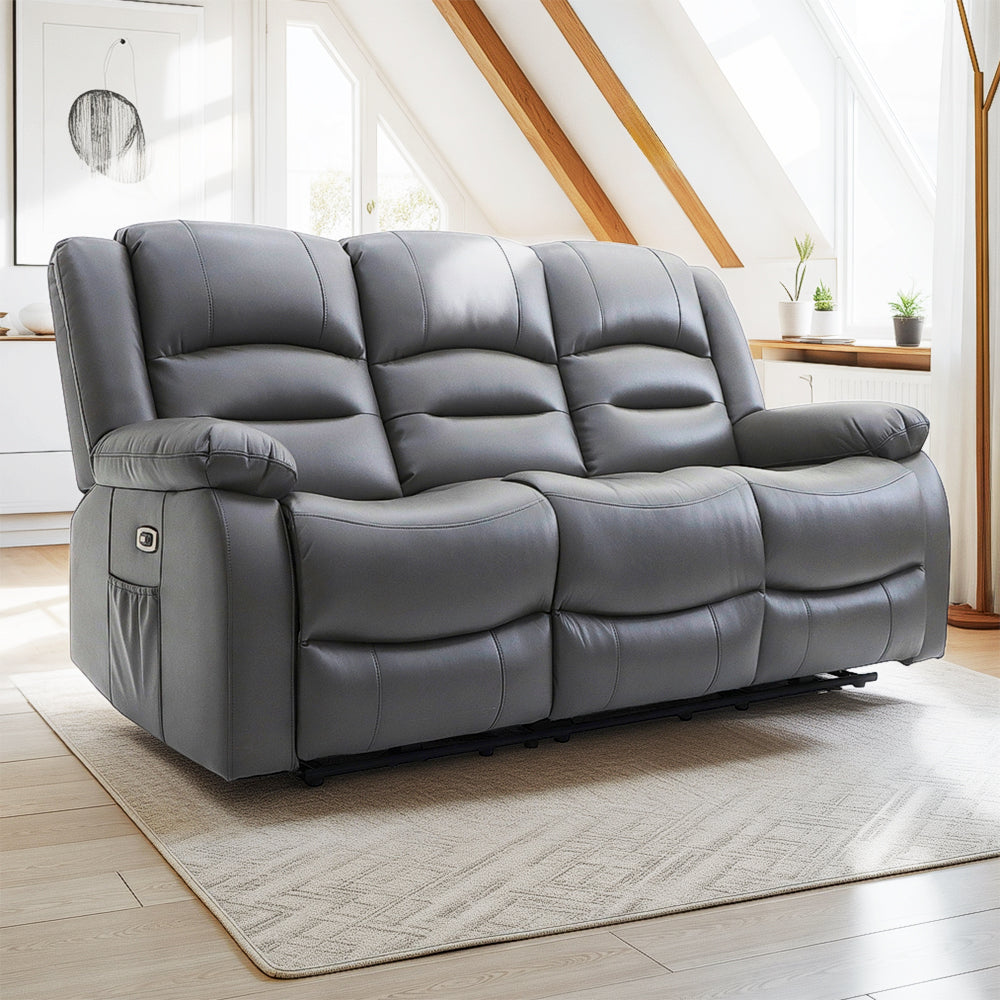 Alva Electric Recliner Sofa Grey 3 Seater
