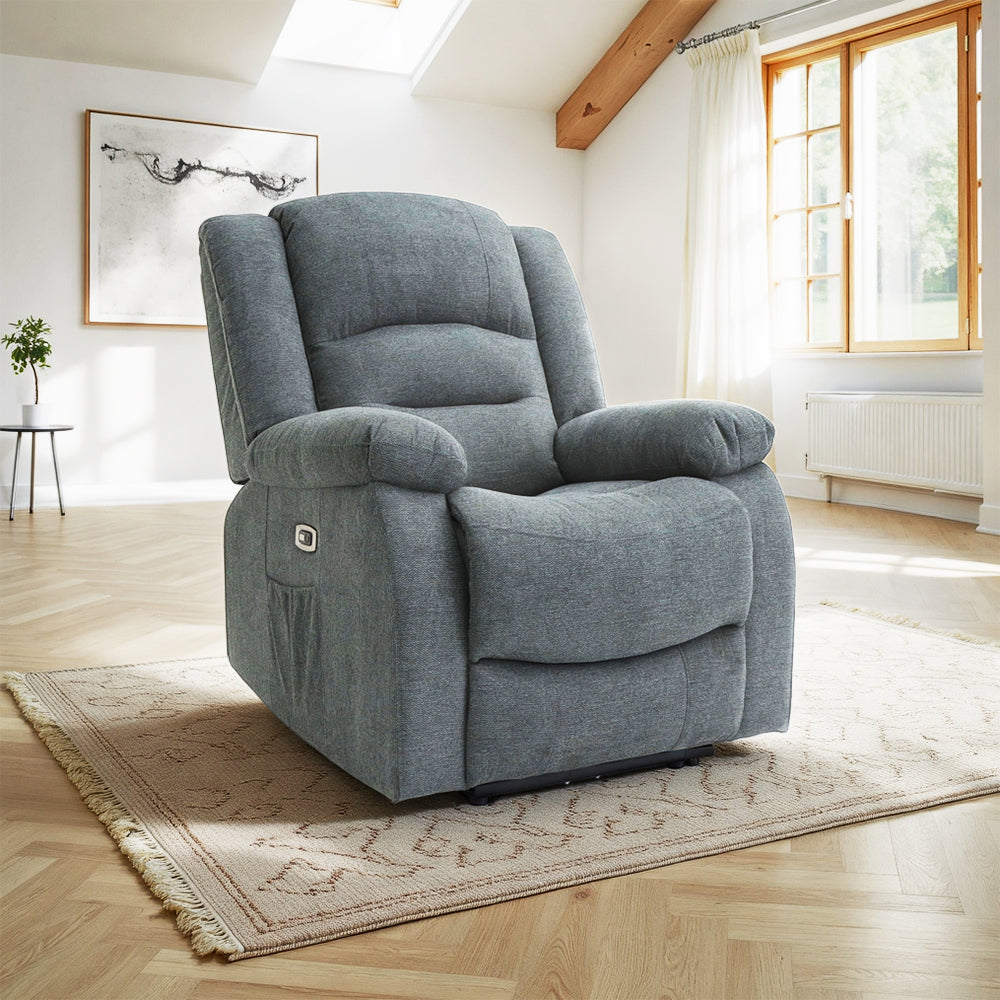 Alva Electric Recliner Sofa Grey Fabric Armchair