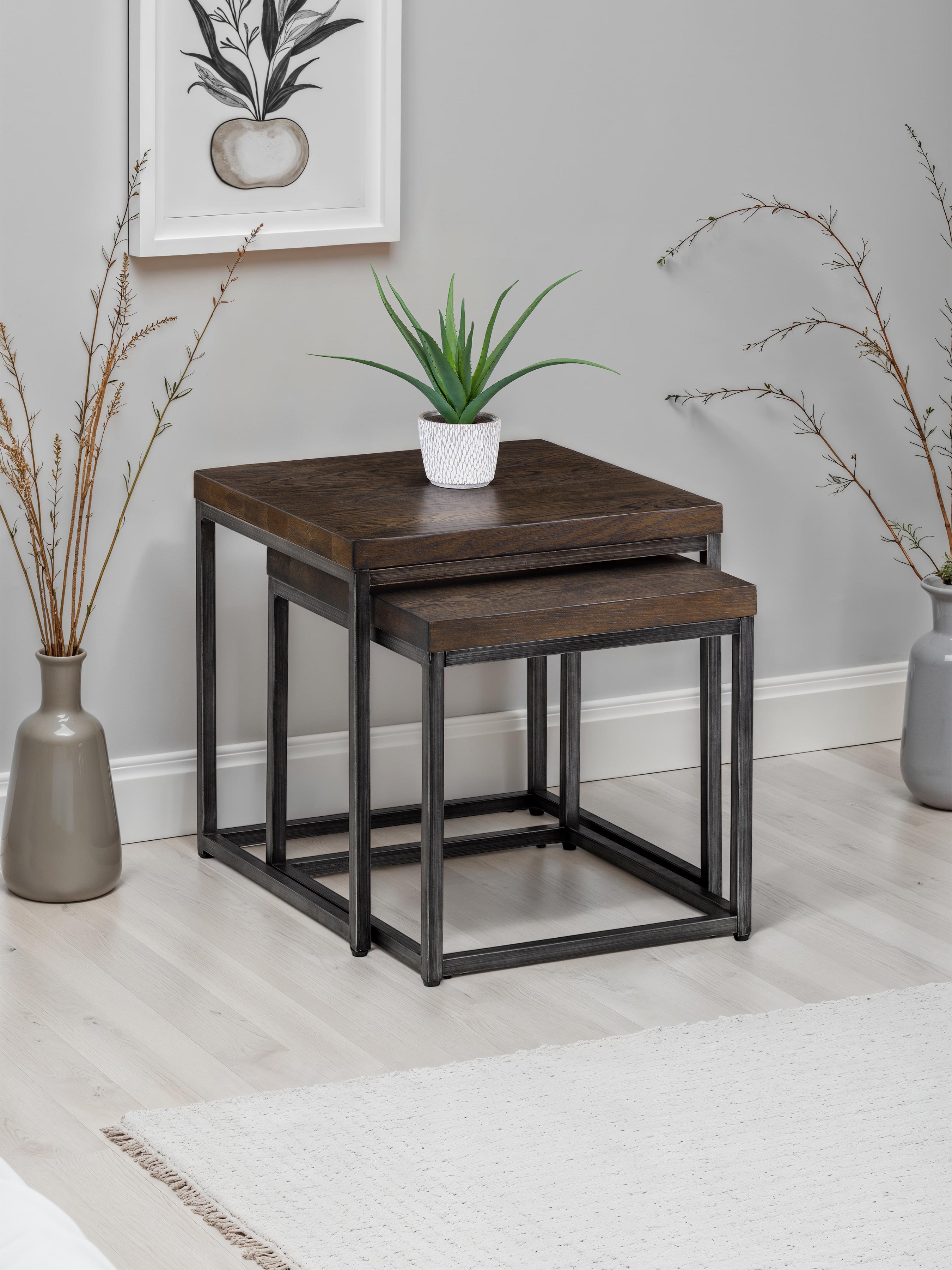 Britta Nesting Lamp Tables Dark Oak & Metal