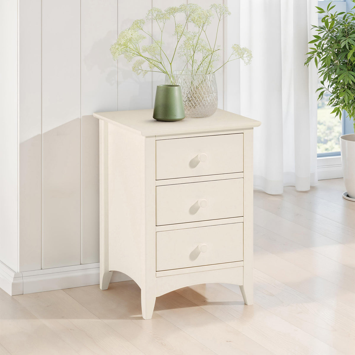 Cabana 3 Drawer Bedside Stone White