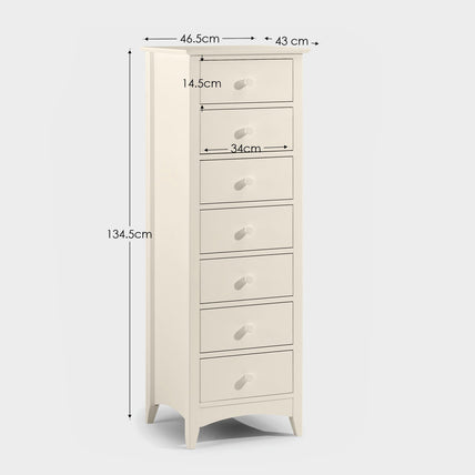 Cabana 7 Drawer Narrow Chest Stone White