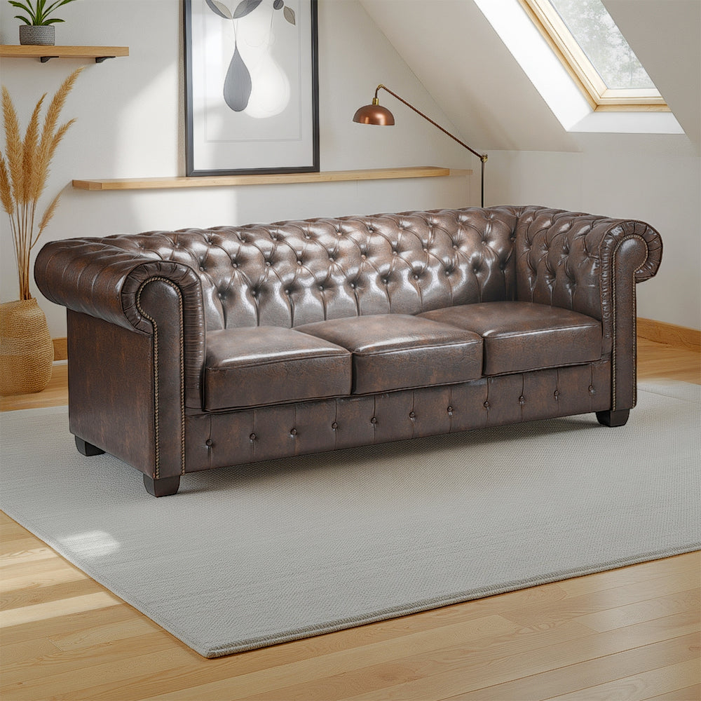 Chesterfield Sofa Antique Brown 3 Seater