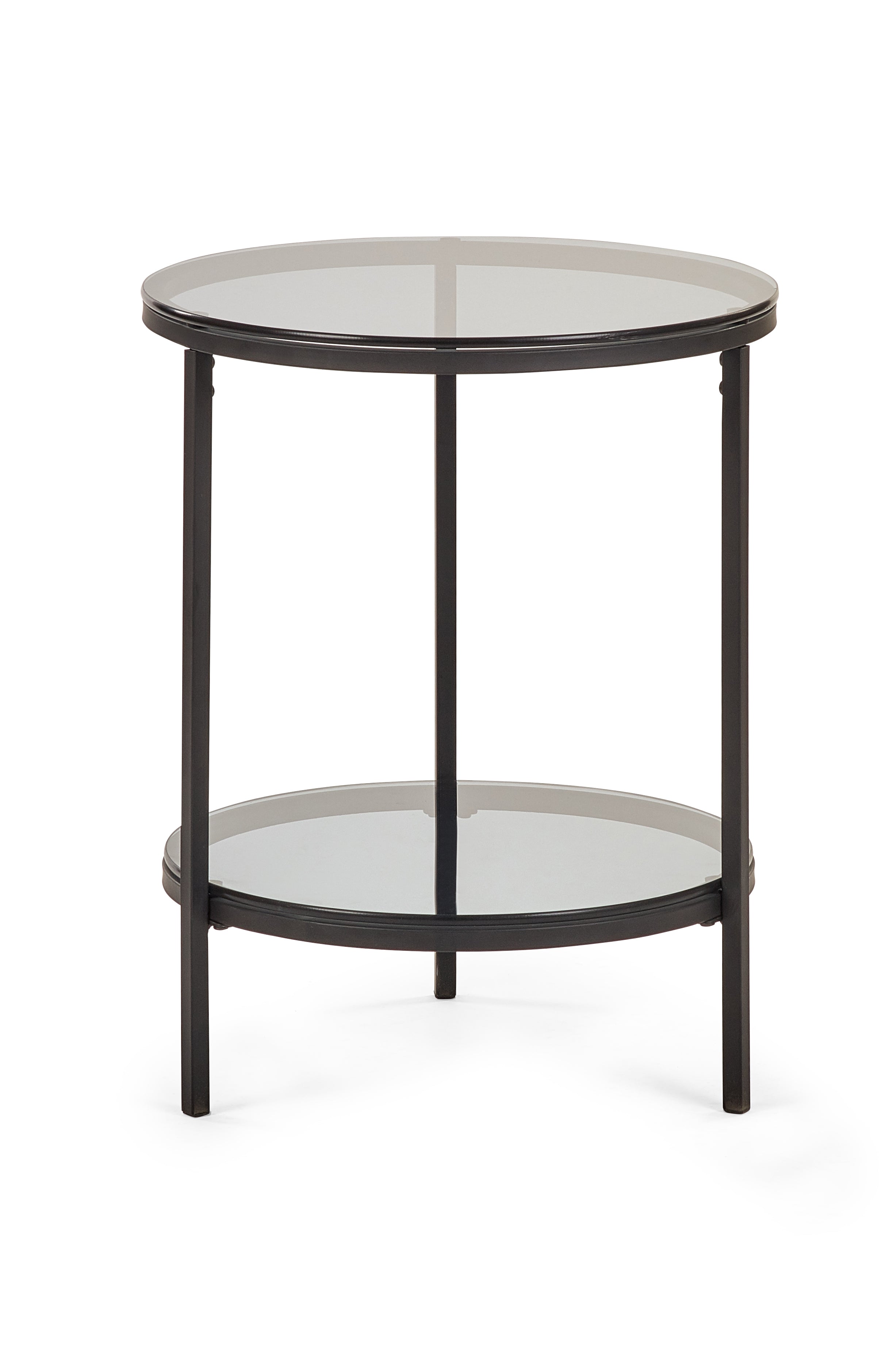 Cypress Circular Lamp Table With Shelf Smoked Glass/Black