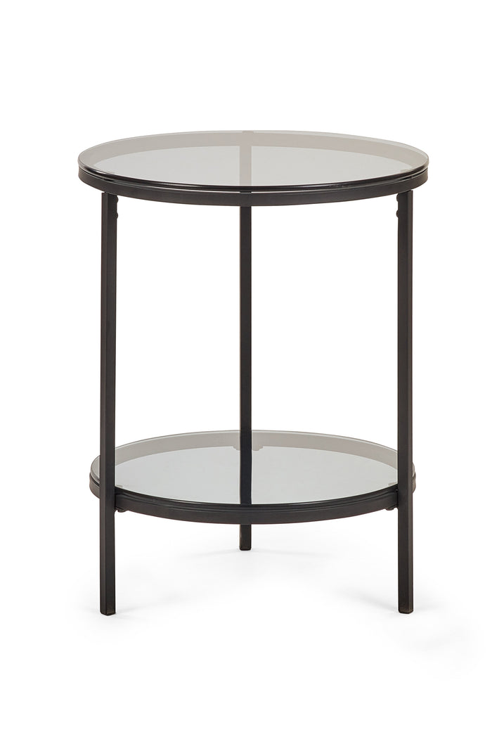 Cypress Circular Lamp Table With Shelf Smoked Glass/Black