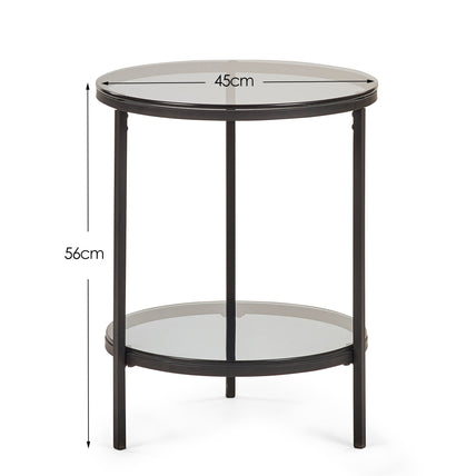 Cypress Circular Lamp Table With Shelf Smoked Glass/Black