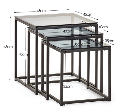 Cypress Nest Of 3 Tables Smoked Glass/Black