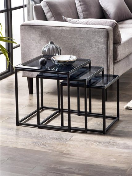 Cypress Nest Of 3 Tables Smoked Glass/Black