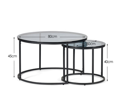 Cypress Round Nesting Coffee Tables Smoked Glass/Black