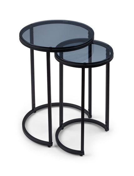 Cypress Round Nesting Side Tables Smoked Glass/Black