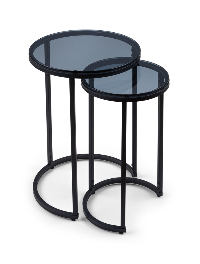 Cypress Round Nesting Side Tables Smoked Glass/Black
