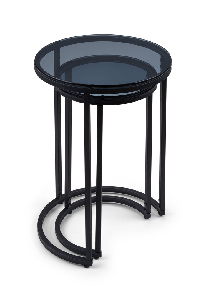 Cypress Round Nesting Side Tables Smoked Glass/Black