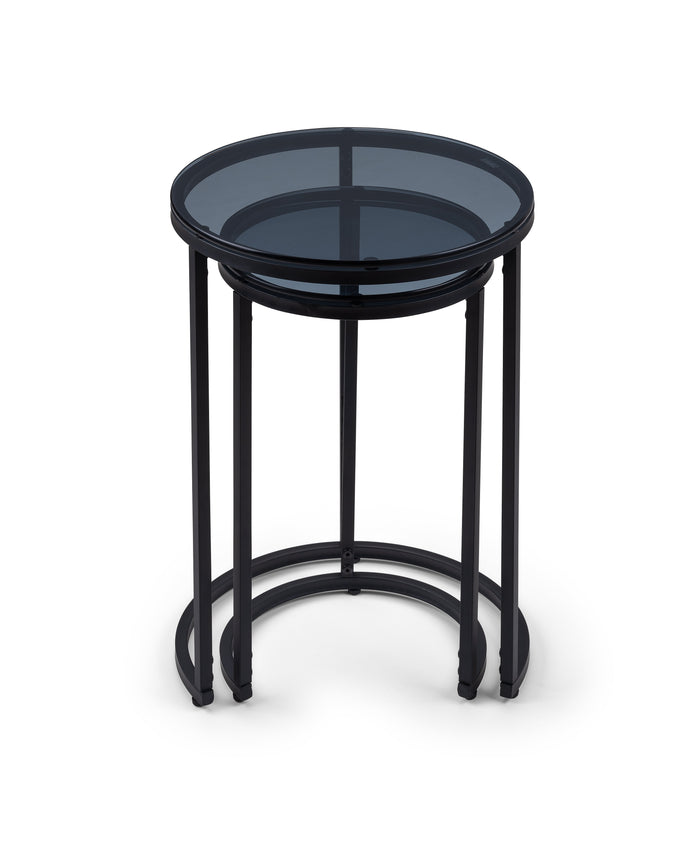 Cypress Round Nesting Side Tables Smoked Glass/Black