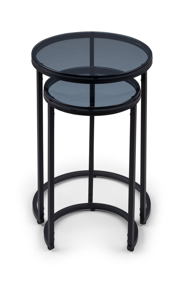 Cypress Round Nesting Side Tables Smoked Glass/Black