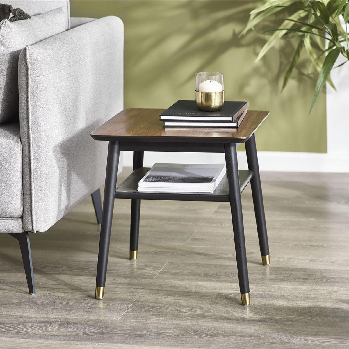 Flavia Lamp Table Black/Walnut
